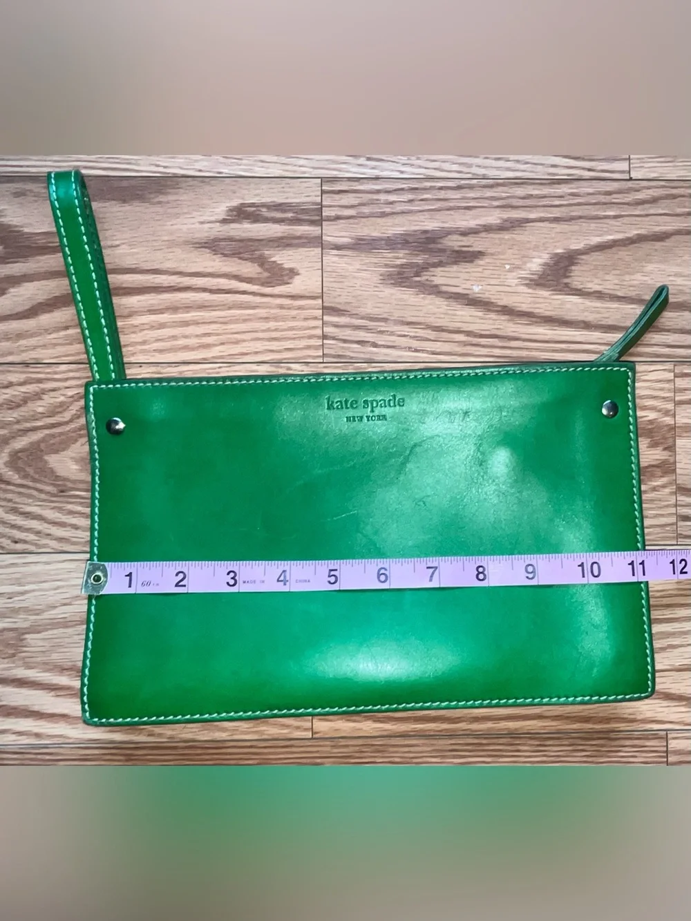 kate spade Emerald Green Leather Pouch Wallet wristlet strap - Picture 9 of 16